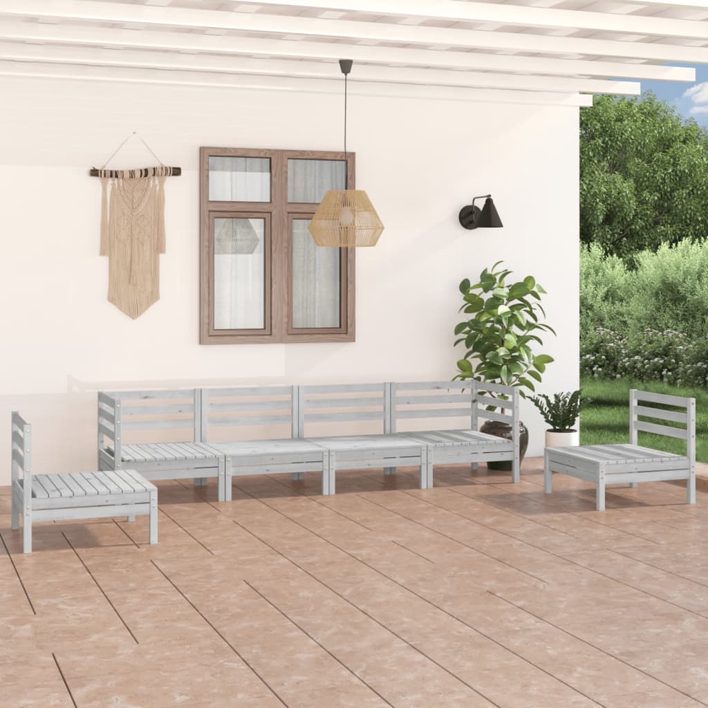 6-tlg. Garten-Lounge-Set Weiss Kiefer Massivholz